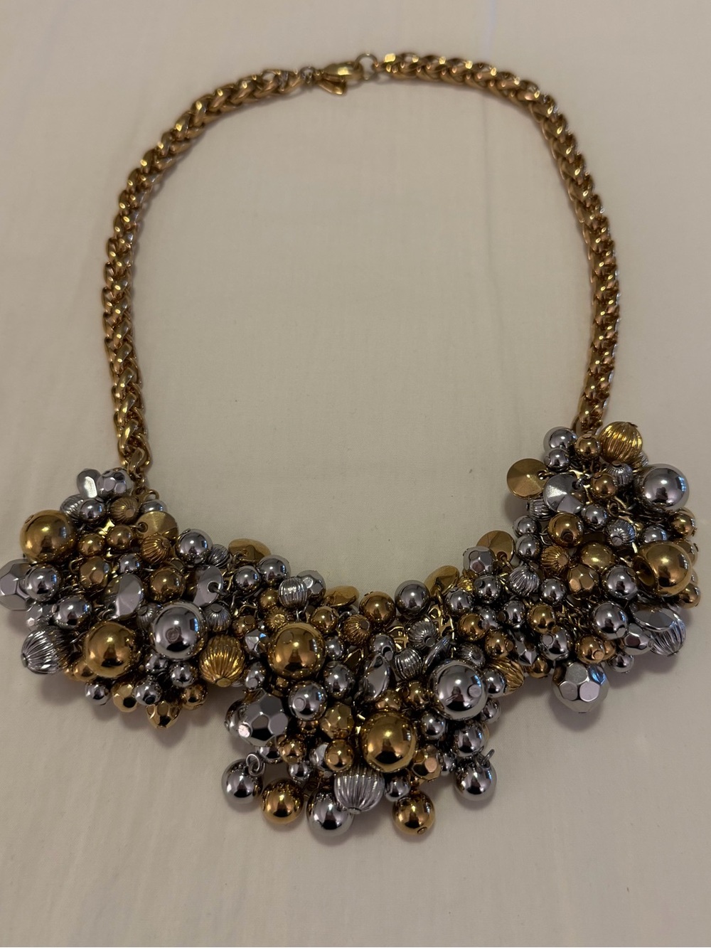 Trifari Gold & Silver Cluster Statement Necklace
